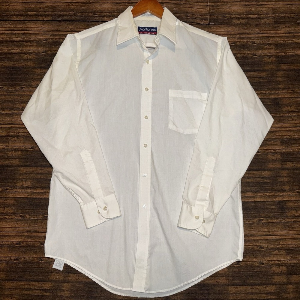 Vintage Manhattan Men's White Button Down Dress Shirt 15.5 32/33 USA
